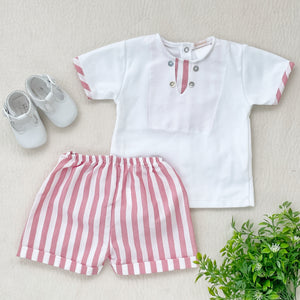 Conjunto Short Rayitas Rojo