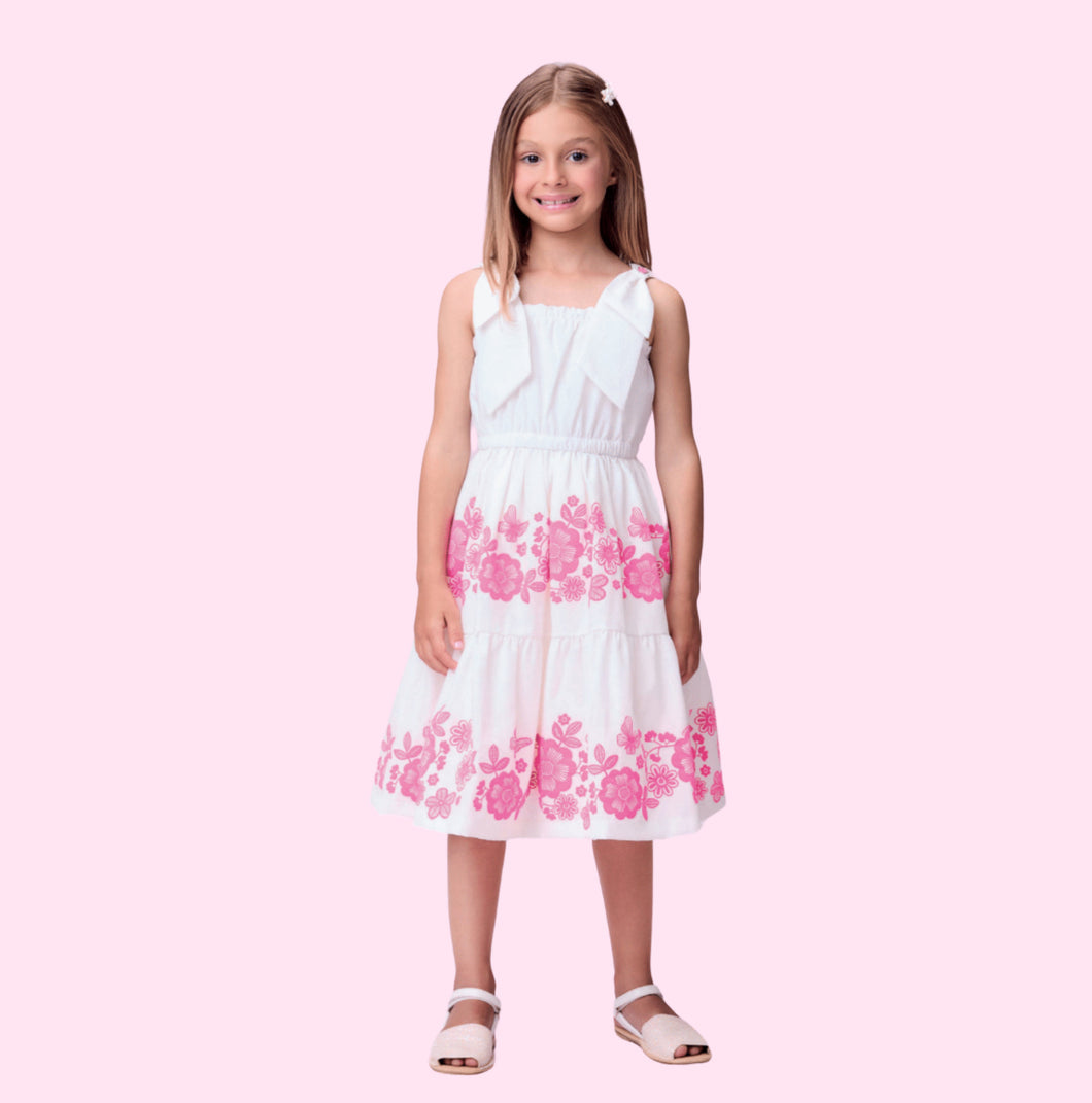Vestido. Blanco Flores Rosas