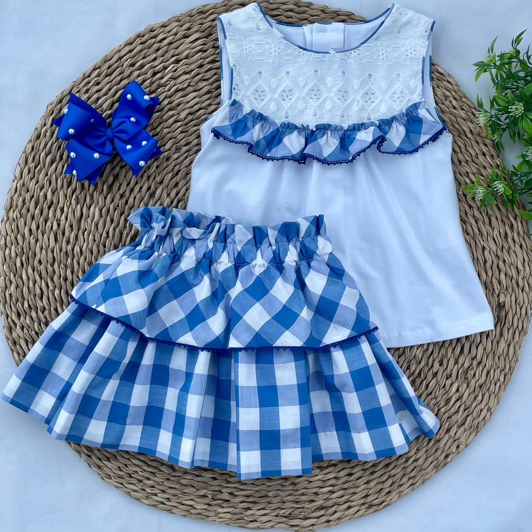 Conjunto Falda Cuadros Azul