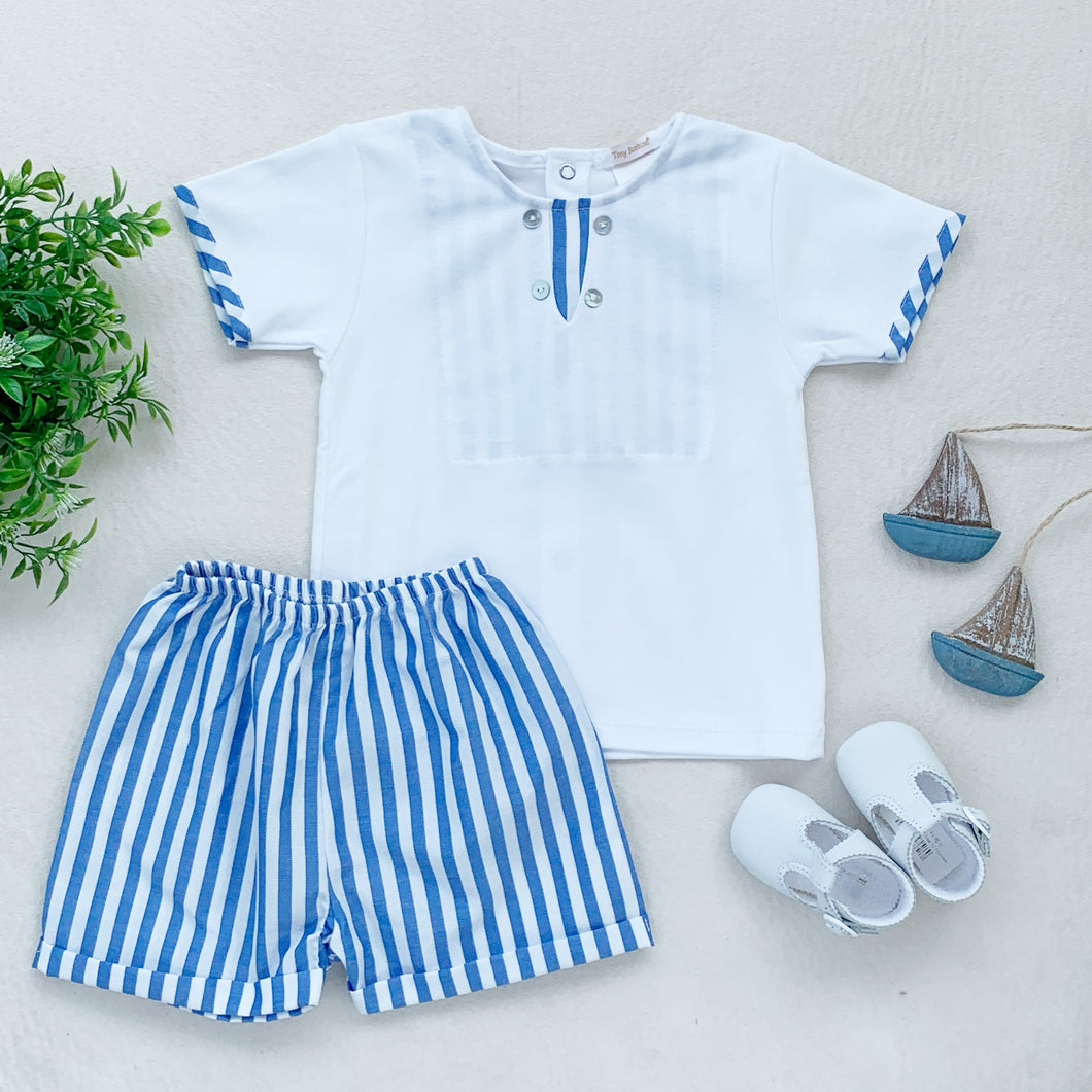 Conjunto Short Rayas Celeste